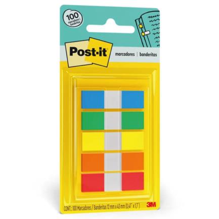 Banderitas 3m post-it 683-5cf colores primarios 12mmx43mm 5 blocks c/20 banderitas