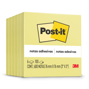Notas Adhesivas 3M Post it 3x3 con 100 Hojas Paquete C/6 Block Color Amarillo - Vista 3