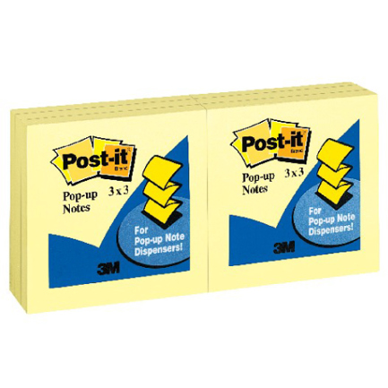 Notas adhesivas 3m post it pop-up amarillas 3x3 paquete c/5 blocks de 100 hojas