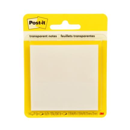 Notas adhesivas 3m post it 2.8x2.8" transparente 1 block c/36 hojas blister