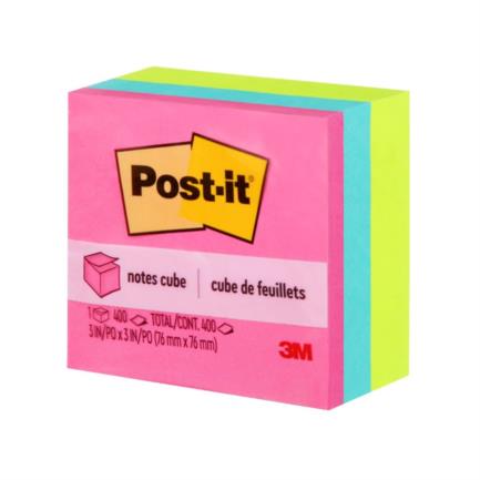 Notas adhesivas 3m post it cubo ne&oacute;n 3x3 400 hojas