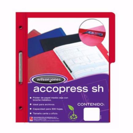 Carpeta acco press media ceja oficio c/broche color rojo c/10