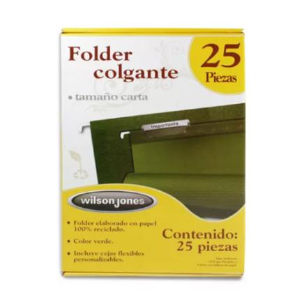 Folder colgante acco wilson jones carta color verde tradicional caja c/25 pzas