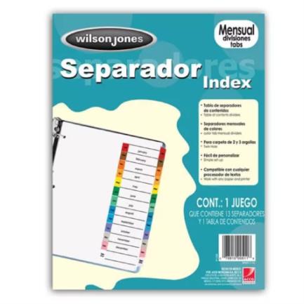 ACPSEPAB029 - Separador Acco Wilson Jones Mensual Carta Cejas de Colores