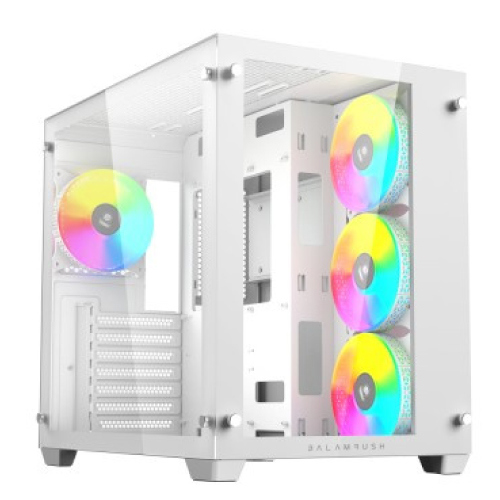 Gabinete gamer balam rush media torre tank pro gm930 max atx panel izq cristal frente cristal usb/4fan rgb hub blanco