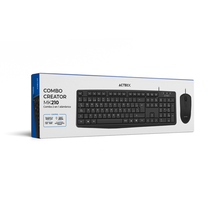 Kit Teclado y Mouse Acteck Creator MK210 Alámbrico USB 1200dpi Color Negro 3