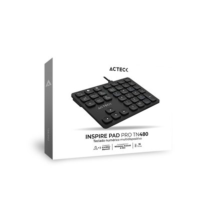 Teclado Numérico Acteck Multidispositivo Inspire Pad Pro TN480  / 2.4 MHz + 2 modos BT  Recargable / Advanced Negro - Vista 6