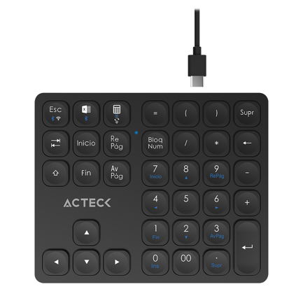 Teclado Numérico Acteck Multidispositivo Inspire Pad Pro TN480  / 2.4 MHz + 2 modos BT  Recargable / Advanced Negro - Artículos Promocionales MAS RECIO