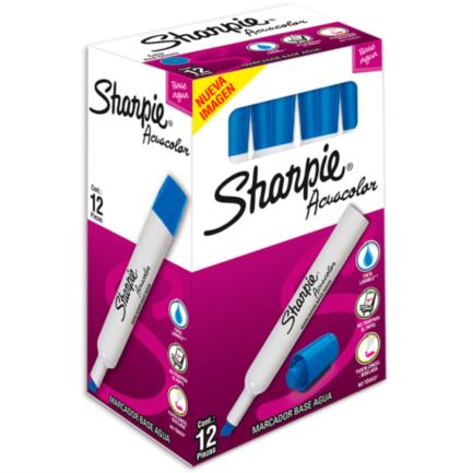 Marcador acuacolor sharpie base agua color azul c/12 pzas