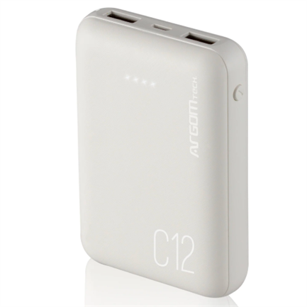 Power bank argomtech c12 ultracompacto 12000mah  2 puertos 2.1a/2a color blanco