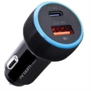 Cargador argomtech dual pd 38w tipo-c y usb carga rápida para coche con anillo led color negro