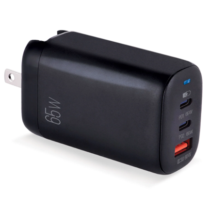 Cargador argomtech de pared 3 puertos pd 65w pd 2 x tipo-c y usb qc3.0 65w enchufe plegable carga r&aacute;pida color negro