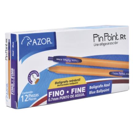 Boligrafo azor pin point rt retractil punto fino 0.7mm tinta azul caja c/12