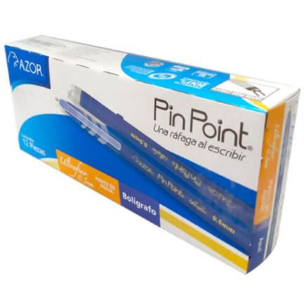 Boligrafo azor pin point ultrafino redondo punta aguja fina 0.5 mm color azul c/12
