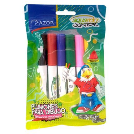 AZPMACAB052 - Marcador Aquarelo Junior Punta Fina Colores Surtidos C/6 Pzas