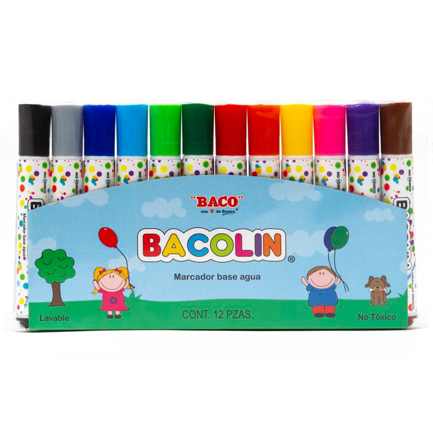 Marcador Baco Base Agua Bacolin Lavable c/12 Colores