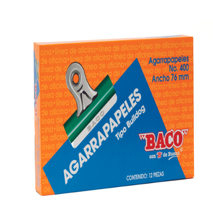 Agarrapapel baco bull-dog no.400 verde 76mm c/12