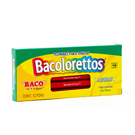 BAPMACAB065 - Marcador Baco Plumin Bacoloretto Color Rojo C/12 Pzas