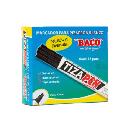 Marcador baco tizapen barril met&aacute;lico color negro c/12 pzas