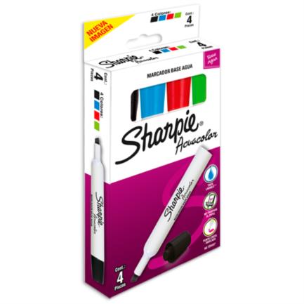 Marcador acuacolor sharpie base agua estuche c/4 pzas