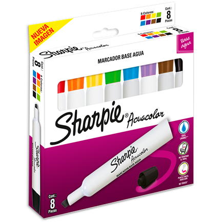 Marcador acuacolor sharpie base agua estuche c/8 pzas
