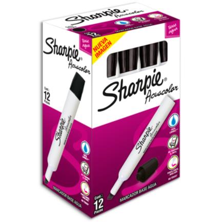 Marcador acuacolor sharpie base agua color negro c/12 pzas