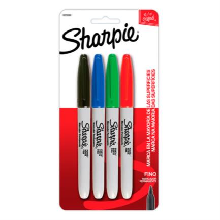 BEPMACAB048 - Marcador Permanente Sharpie Fino Colores Surtidos C/4 Pzas