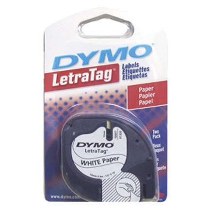 Cinta etiquetadora dymo letratag negro sobre blanco papel c/2
