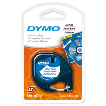 Cinta etiquetadora dymo letratag negro sobre blanco plastico
