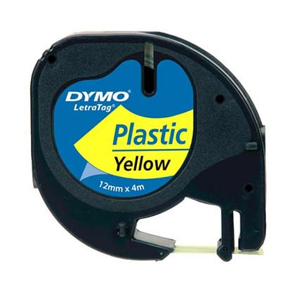 Cinta etiquetadora dymo letratag negro sobre amarillo plastico