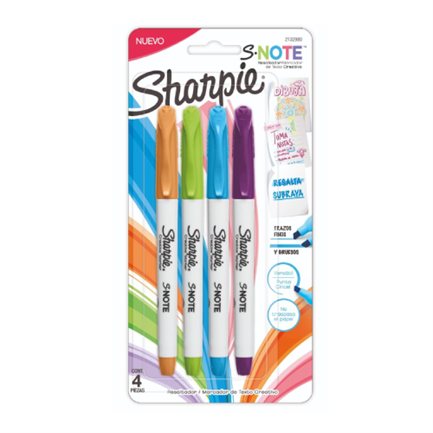 Marcador sharpie snote resaltador blister colores surtidos c/4 pzas