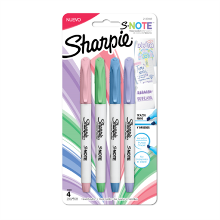 Marcador sharpie snote resaltador blister colores pastel surtidos c/4 pzas