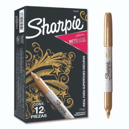 BEPMACAB047 - Marcador Sharpie Punta Fina Color Oro Caja con 12 Pzas