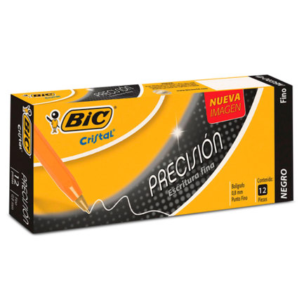 Bol&iacute;grafo bic cristal precisi&oacute;n punto fino 0.8mm color negro c/12 pzas