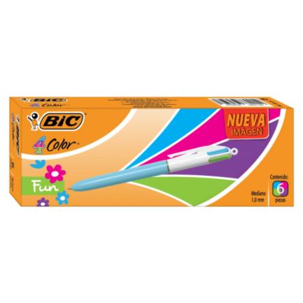 BIPBOLAB028 - Bolígrafo BIC 4 Color Fun Punto Mediano 1.0mm C/6 Pzas