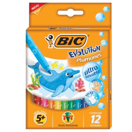 Plumones bic evolution ultra lavables colores surtidos c/12 pzas
