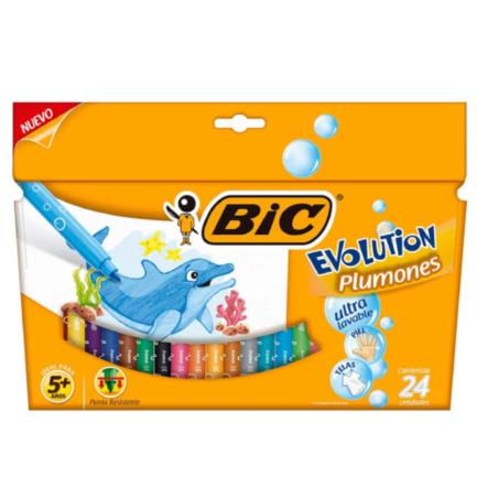 Plumones bic evolution ultra lavables colores surtidos c/24 pzas
