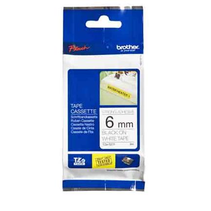 Cinta brother tzes211 laminada súper adhesiva texto negro fondo blanco 6mmx8m