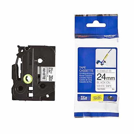 Cinta brother tzefx251 laminada flexible texto negro fondo blanco 24mmx8m