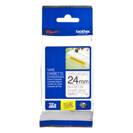 Cinta brother tze-s151 laminada s&uacute;per adhesiva texto negro fondo transparente 24mmx8m