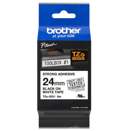 Cinta brother tzes251g laminada s&uacute;per adhesiva texto negro fondo blanco 24mmx8m
