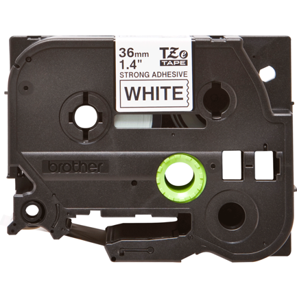 Cinta Brother TZES261G Laminada Súper Adhesiva Texto Negro Fondo Blanco 36mmx8m
