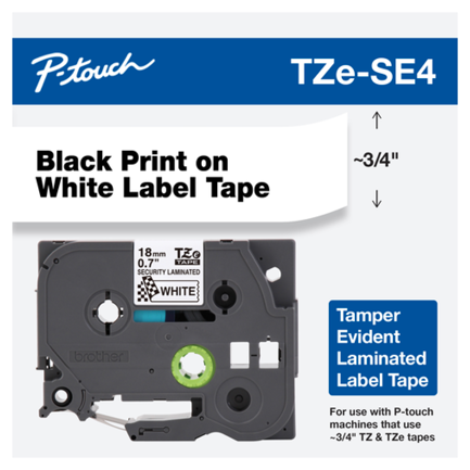 Cinta Brother TZESE4G Laminada Texto Negro Sobre Fondo Blanco 18mmx8m
