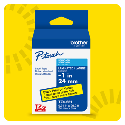 Cinta Laminada Brother Estandar Texto negro sobre cinta amarilla de 24mm x 8m - Vista 2