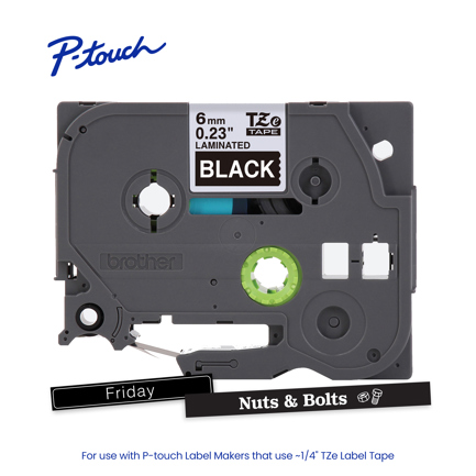 Cinta Laminada Brother Estandar Texto blanco sobre cinta negra de 6mm x 8m - Vista 3