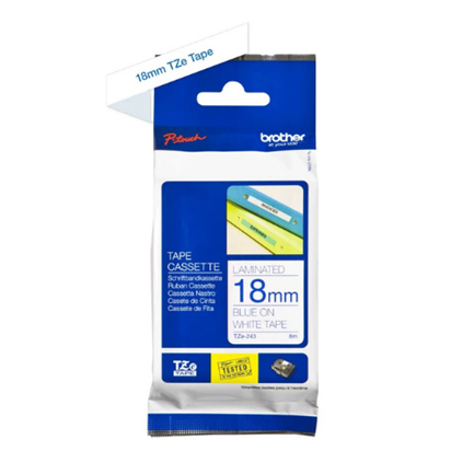 Cinta brother tz-243 laminada azul sobre blanco 18mmx8m pt300/310b/330/530