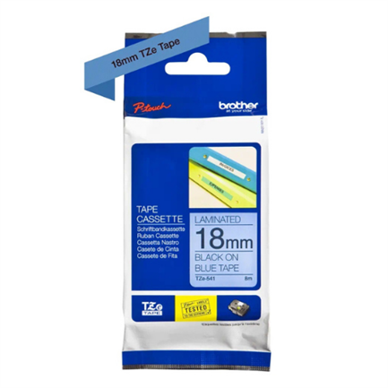 Cinta brother tze541 laminada texto negro sobre fondo azul 18mmx8m