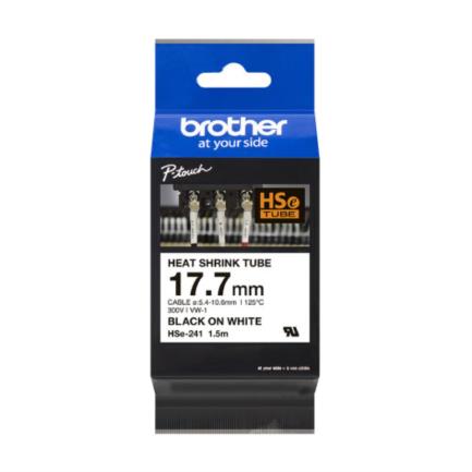Cinta brother hse241 termorretr&aacute;ctil texto negro sobre fondo blanco 17.7mmx1.5m
