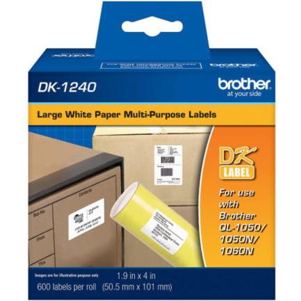 Etiquetas brother dk1240 precortada papel blanco 50.5mmx101mm 600 etiquetas ql-1060n