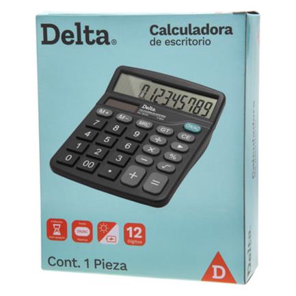 Calculadora barrilito delta escritorio 12 dígitos 14.5x12 cm batería aa